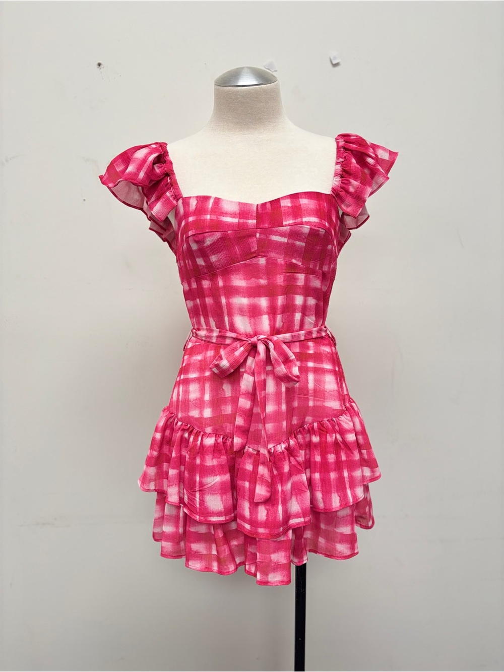Pink Plaid Ruffle Romper